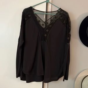 Free People Grey Lace Top